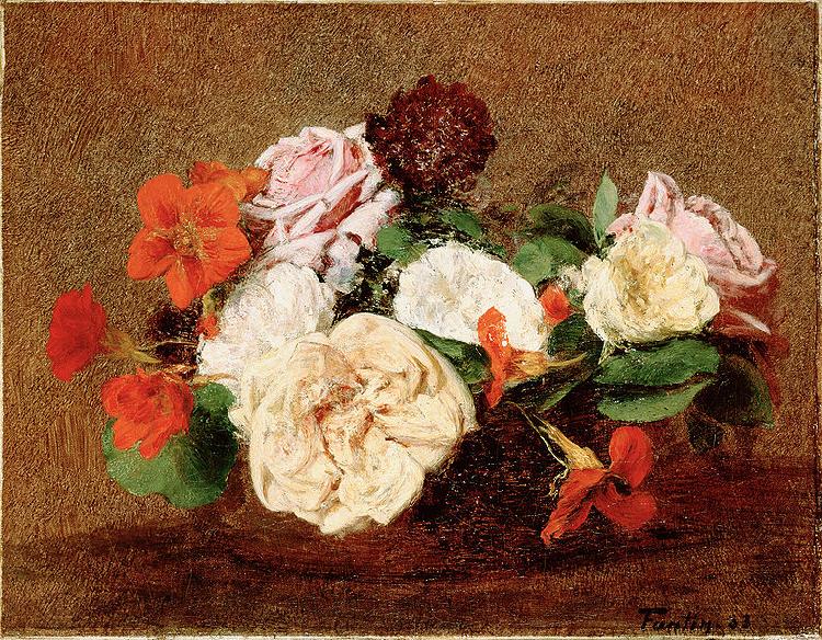 Henri Fantin-Latour Roses and Nasturtiums in a Vase